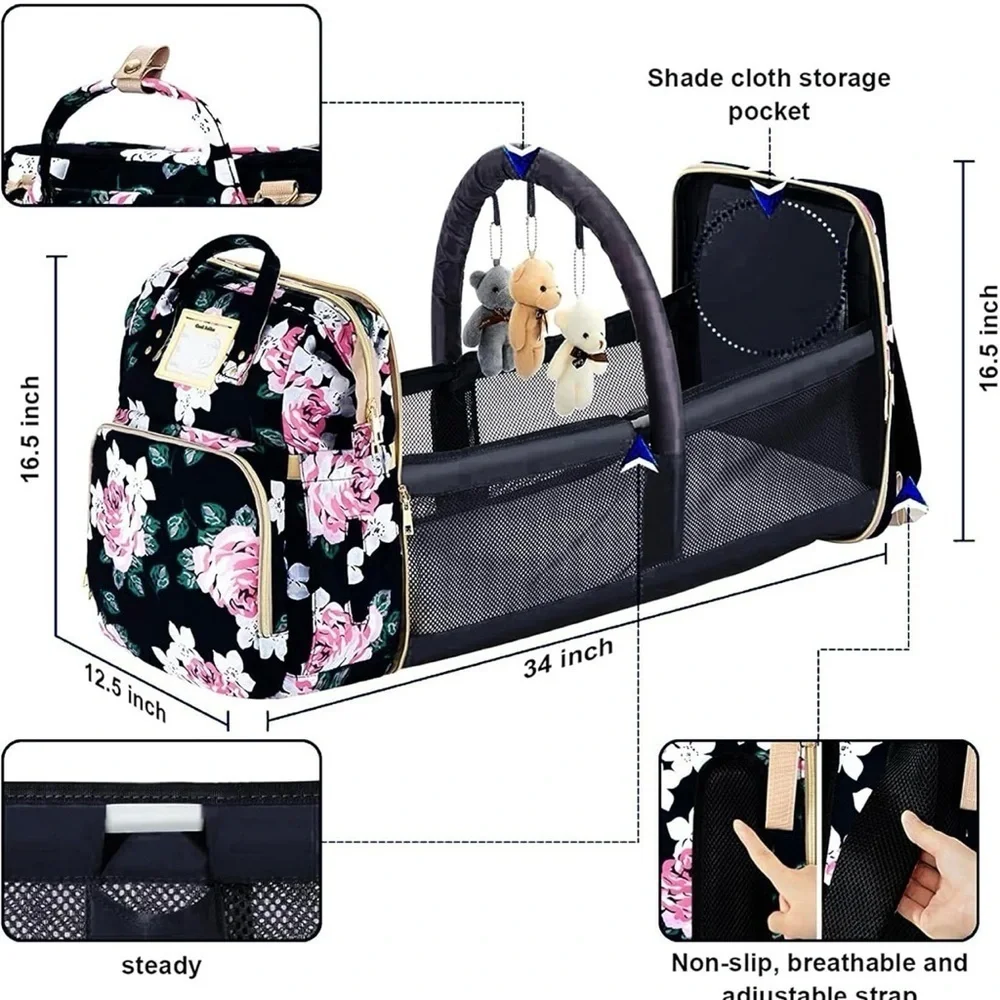 Diaper Bag Large Capacity Bags Floral Durable with Changing Station for Baby-NWT